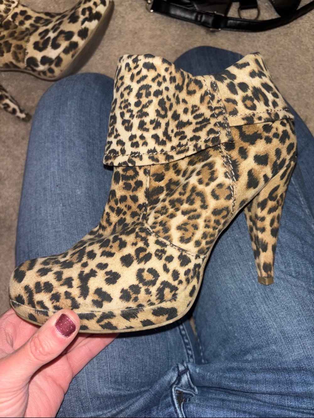 Xappeal Leopard Print Ankle Booties in Tan and Black - Picture 4 of 7